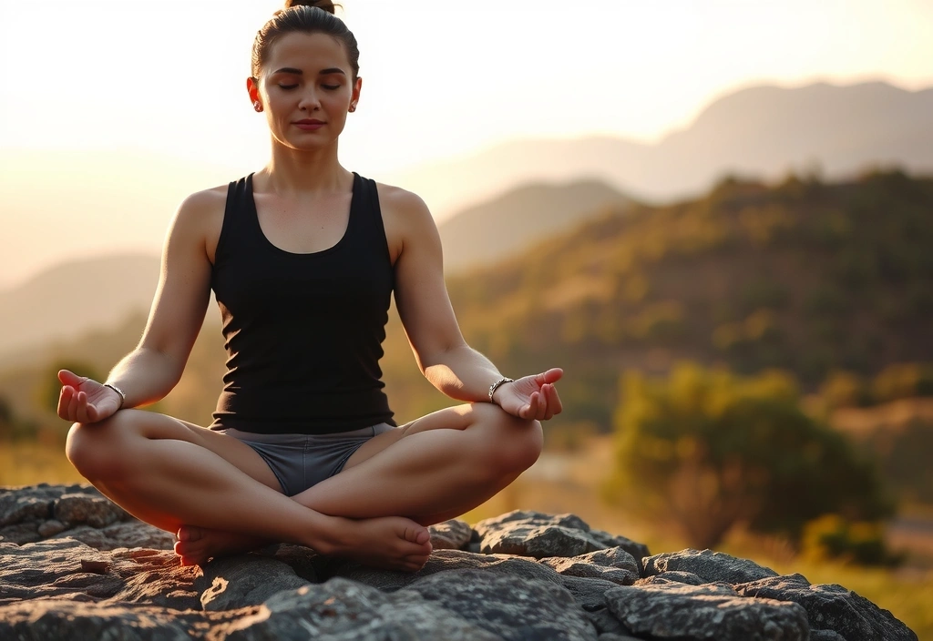 A person meditating outdoors at sunrise, symbolizing mental wellness and peace.
